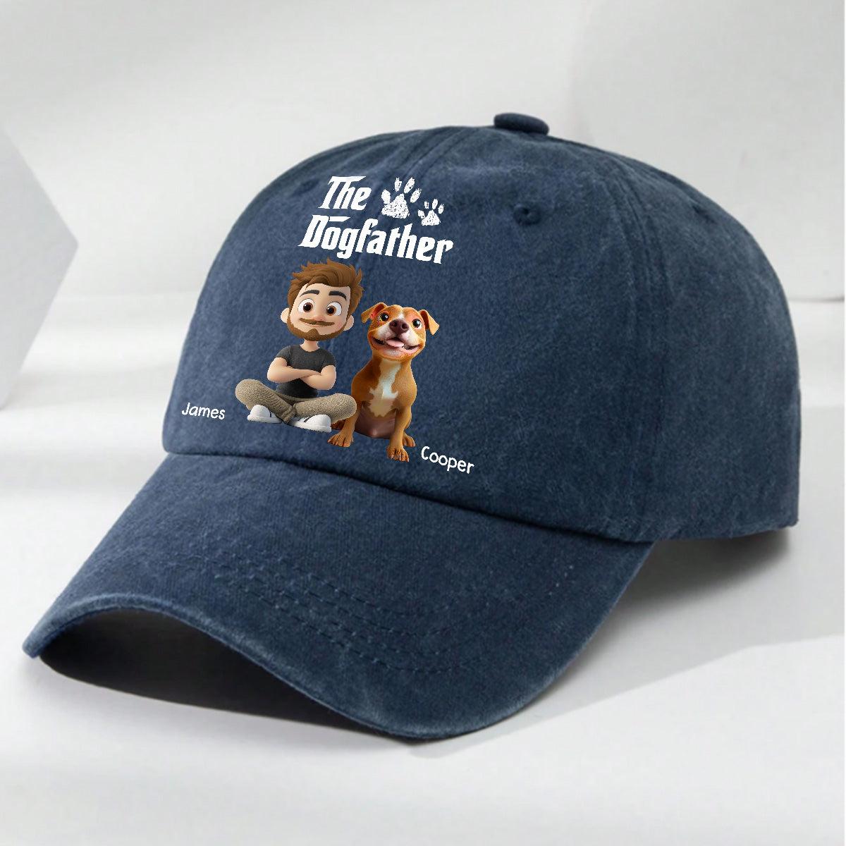 Cool Dog Father - Personalized Custom Vintage Washed Denim Cap