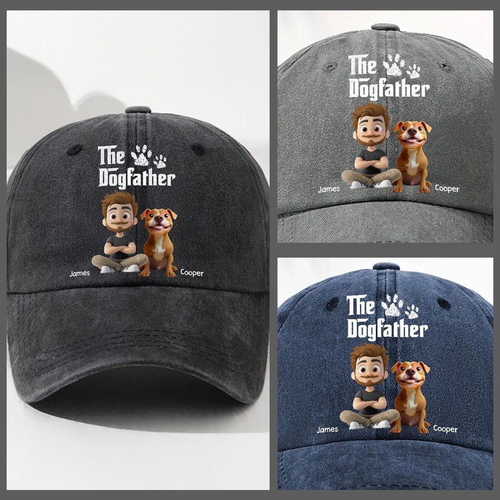 Cool Dog Father - Personalized Custom Vintage Washed Denim Cap