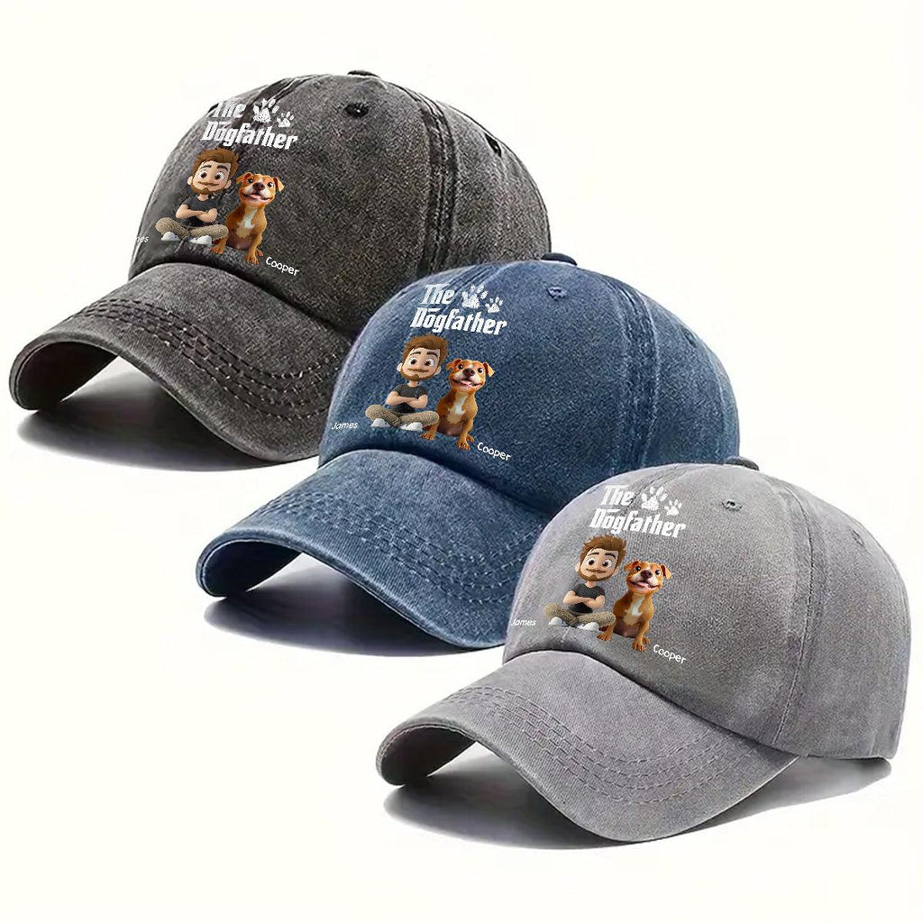 Cool Dog Father - Personalized Custom Vintage Washed Denim Cap