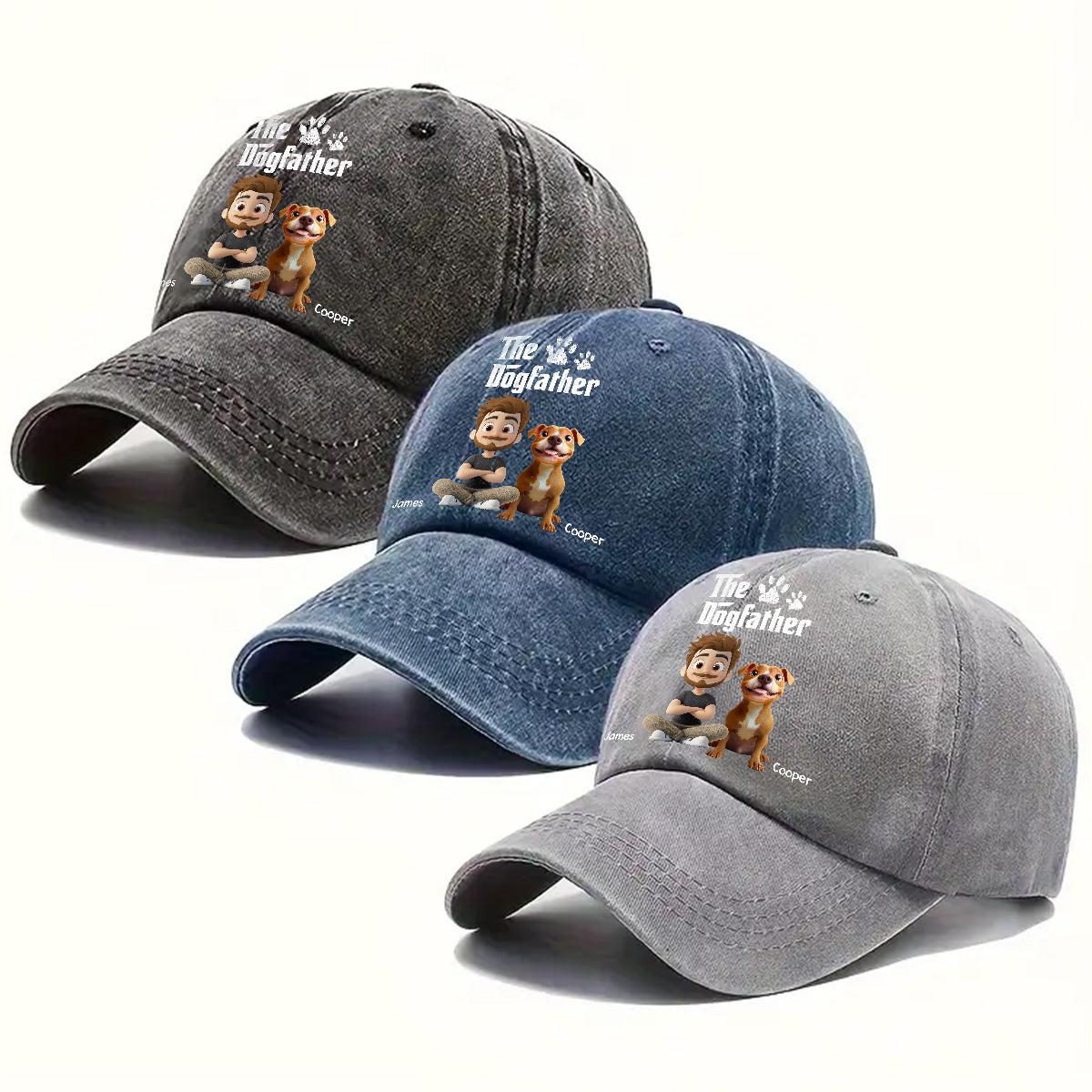 Cool Dog Father - Personalized Custom Vintage Washed Denim Cap
