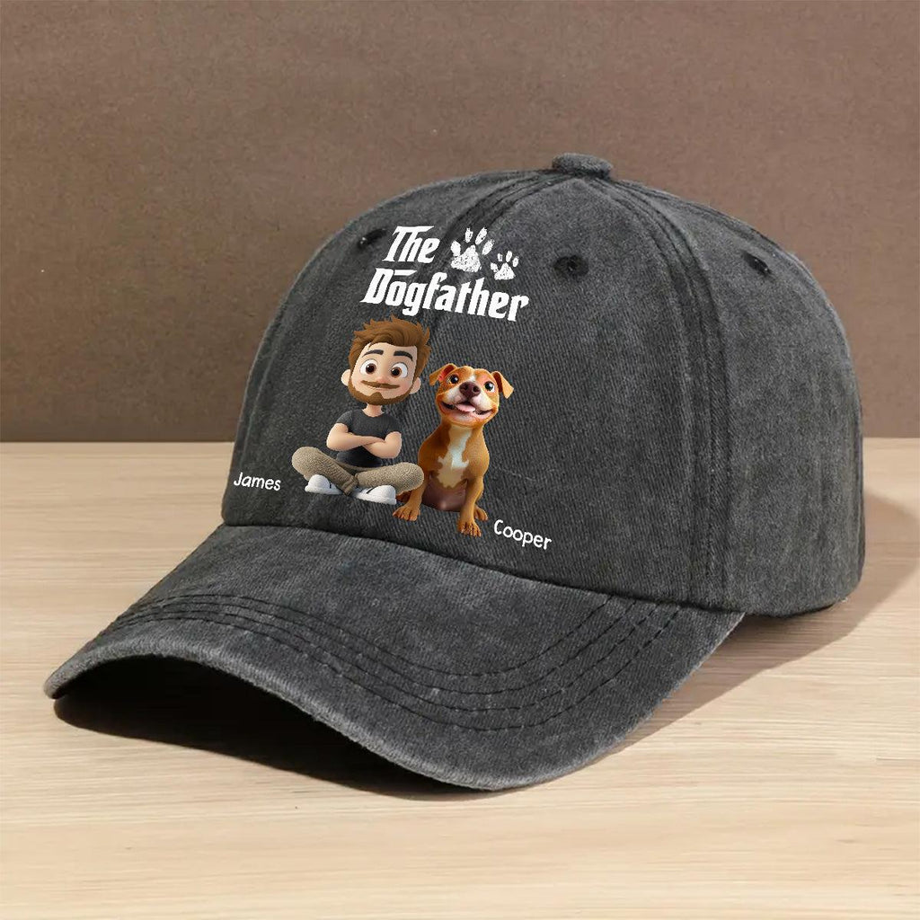 Cool Dog Father - Personalized Custom Vintage Washed Denim Cap