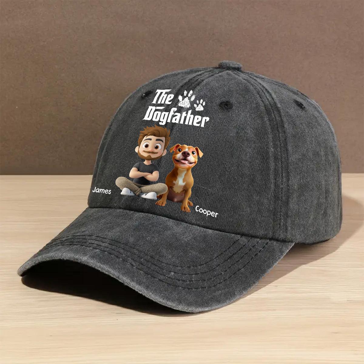Cool Dog Father - Personalized Custom Vintage Washed Denim Cap