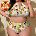 Custom Face Plus Size Swimwear Personalized Pineapple High Waist Bikini Swimsuit
