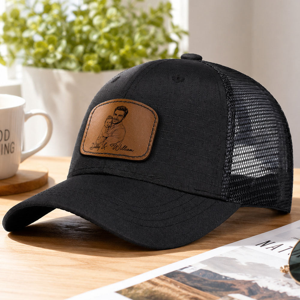 Father's Day Gifts, Custom Photo Sketch Line Art Father's Day Gift For Dad, Husband - Personalized Cap
