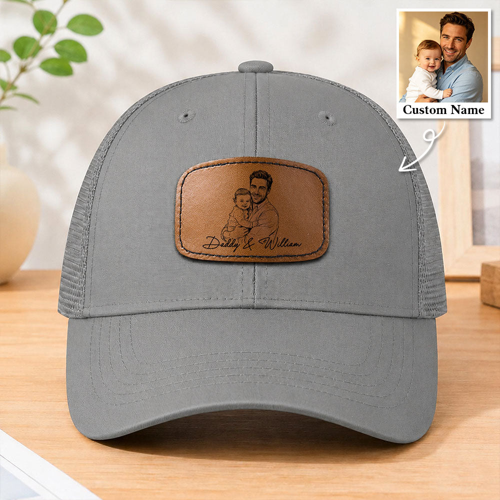 Father's Day Gifts, Custom Photo Sketch Line Art Father's Day Gift For Dad, Husband - Personalized Cap