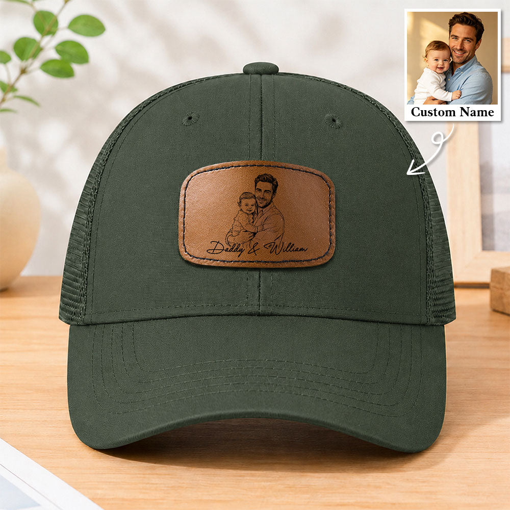 Father's Day Gifts, Custom Photo Sketch Line Art Father's Day Gift For Dad, Husband - Personalized Cap