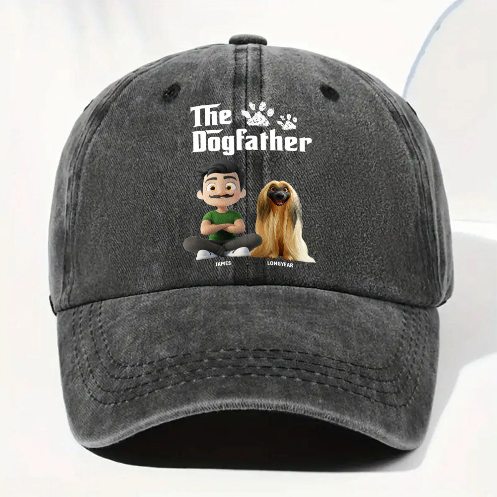 Cool Dog Father - Personalized Custom Vintage Washed Denim Cap