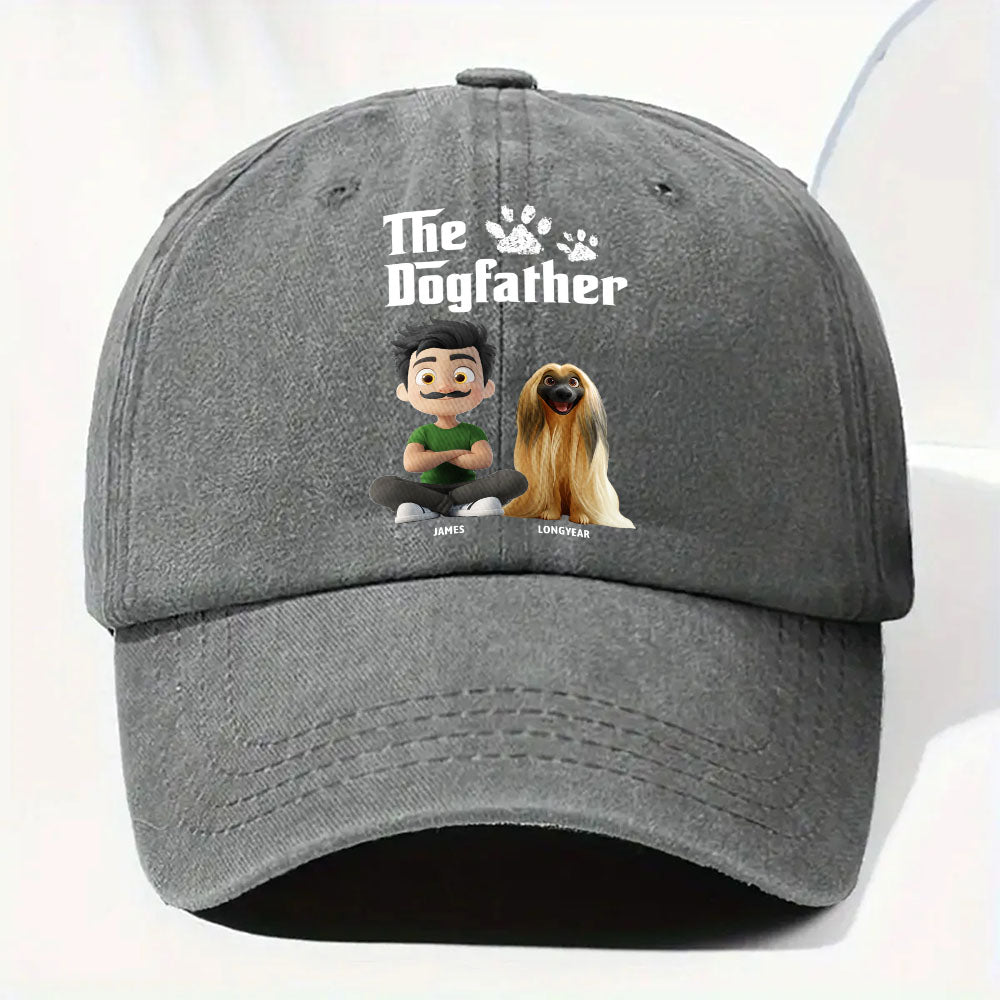 Cool Dog Father - Personalized Custom Vintage Washed Denim Cap