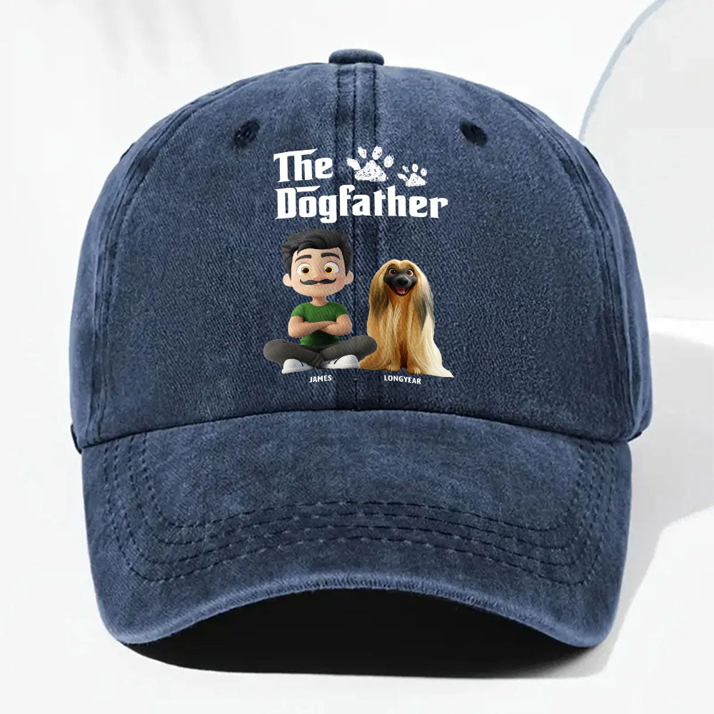 Cool Dog Father - Personalized Custom Vintage Washed Denim Cap