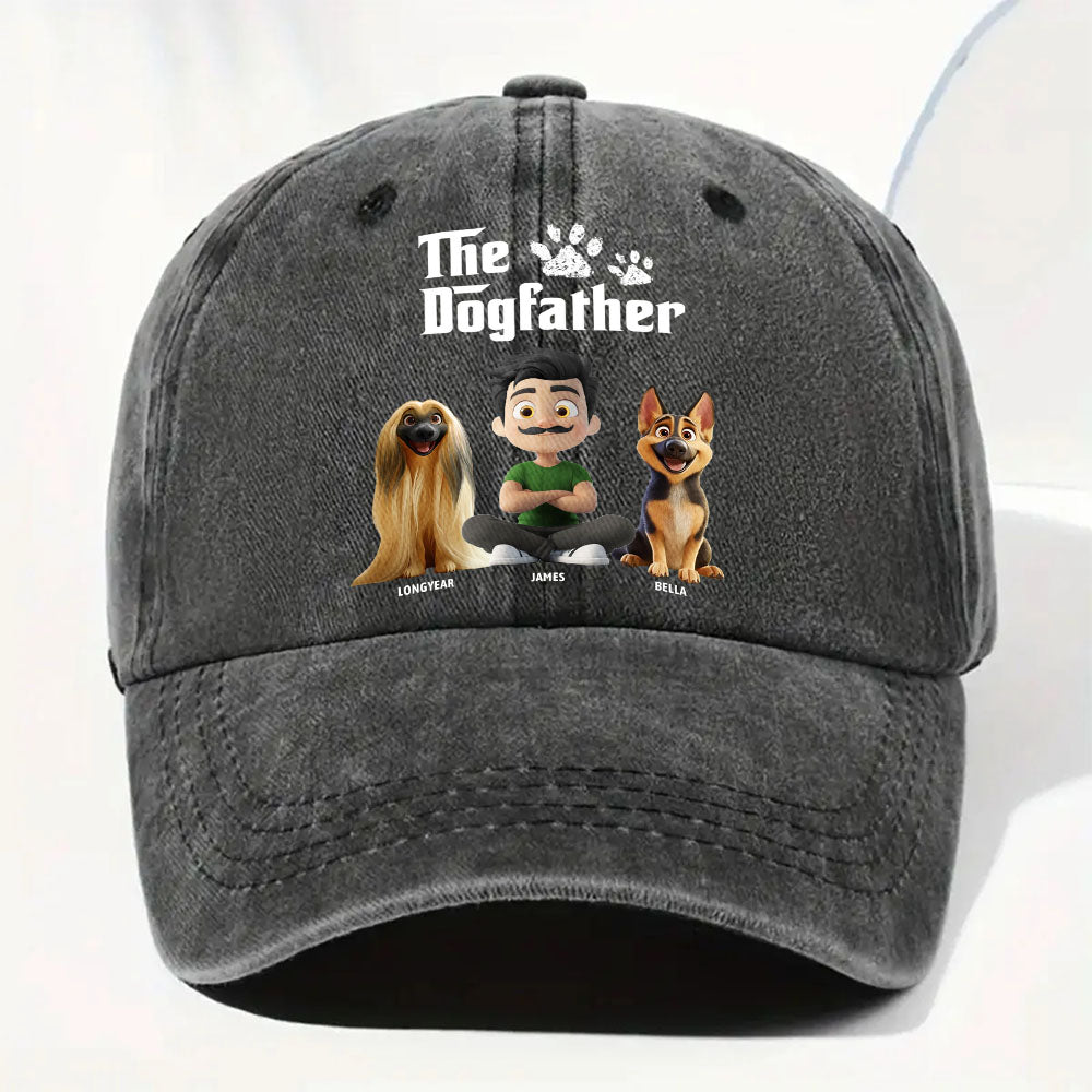 Cool Dog Father - Personalized Custom Vintage Washed Denim Cap