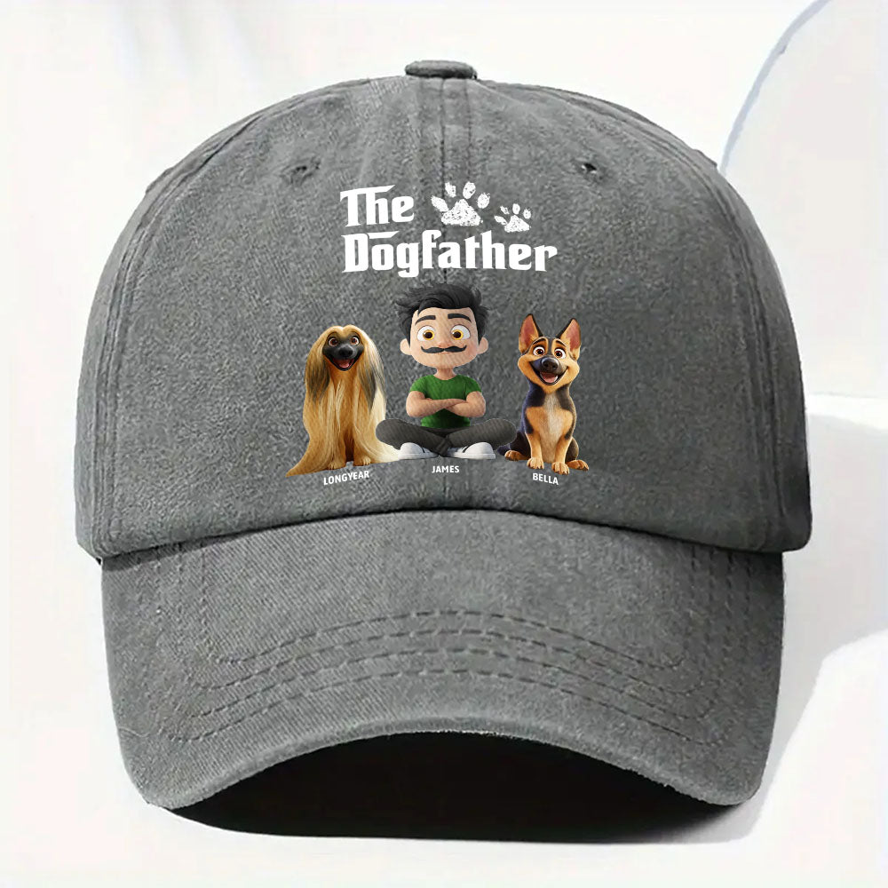 Cool Dog Father - Personalized Custom Vintage Washed Denim Cap