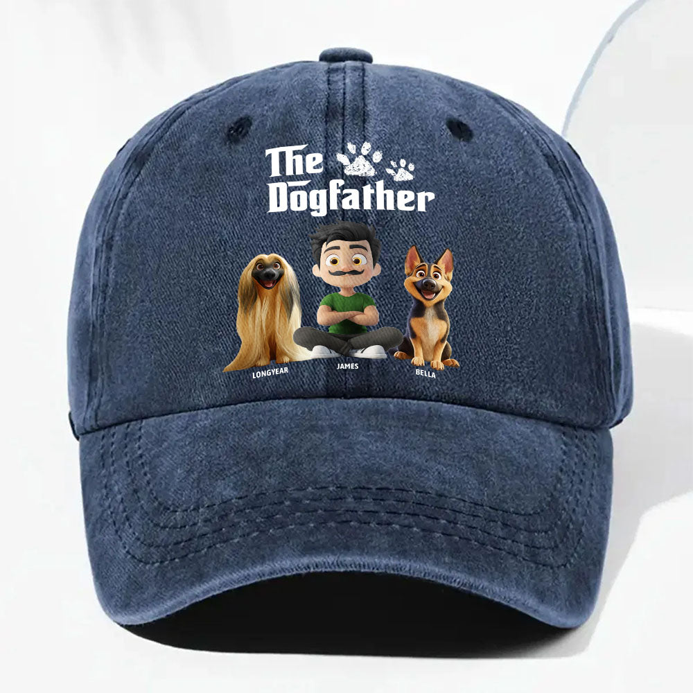 Cool Dog Father - Personalized Custom Vintage Washed Denim Cap