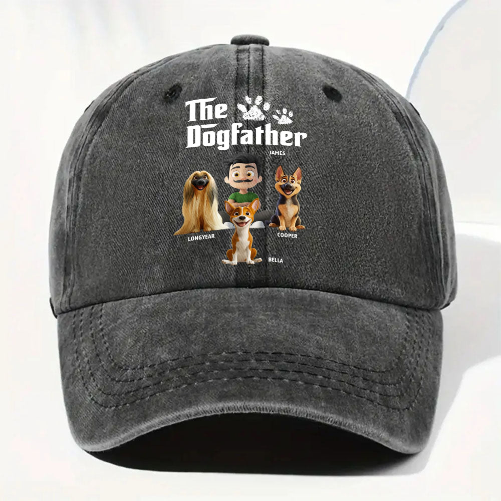 Cool Dog Father - Personalized Custom Vintage Washed Denim Cap