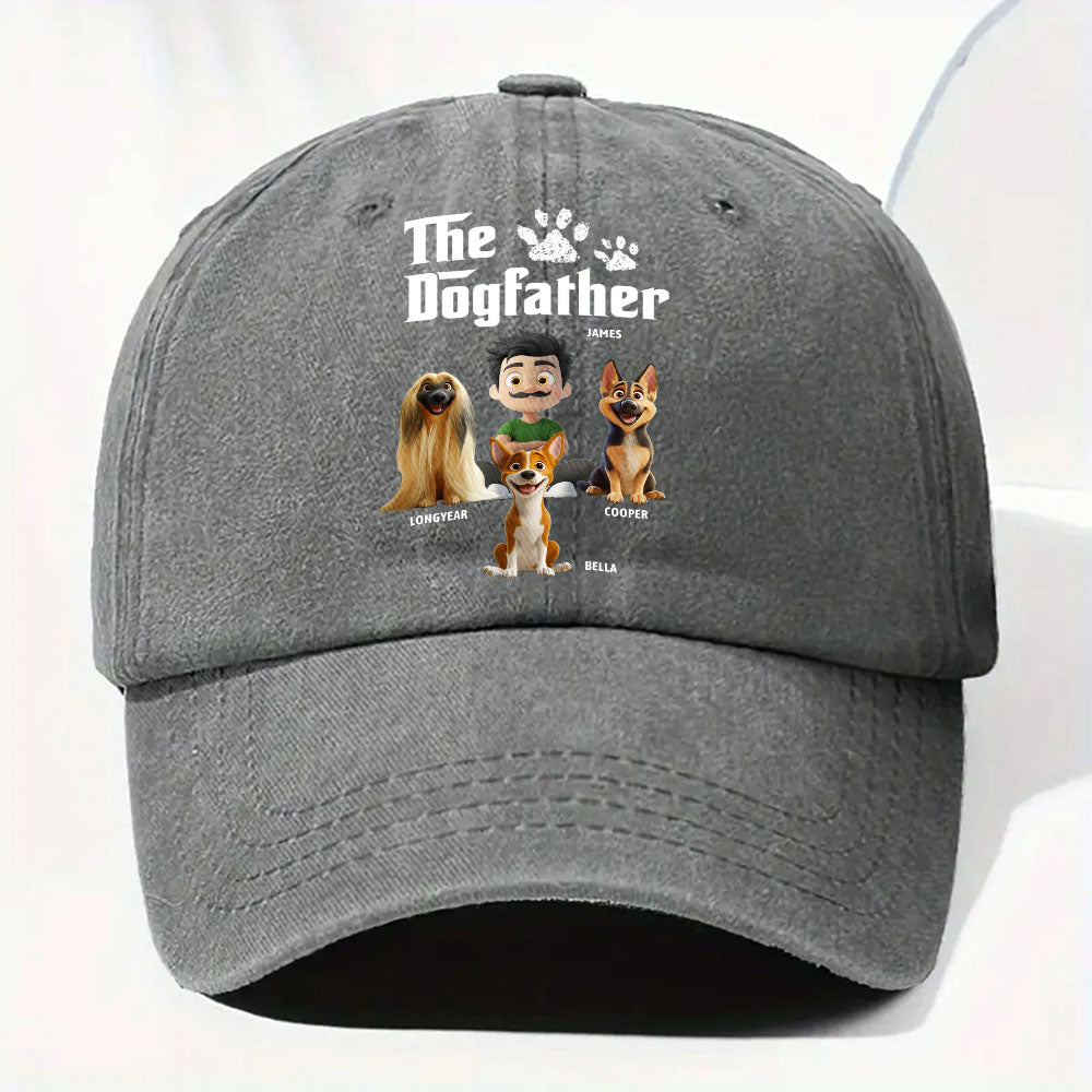 Cool Dog Father - Personalized Custom Vintage Washed Denim Cap