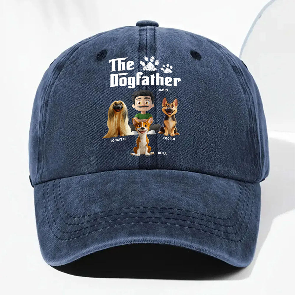 Cool Dog Father - Personalized Custom Vintage Washed Denim Cap