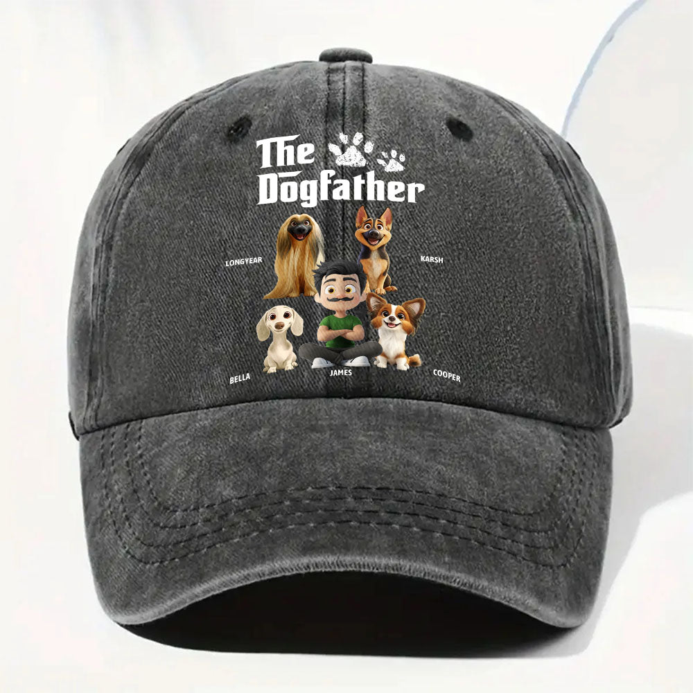 Cool Dog Father - Personalized Custom Vintage Washed Denim Cap