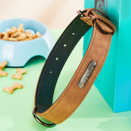 Custom Engraved Leather Dog Collar Personalized Dog Collar Gift for Pet Lover