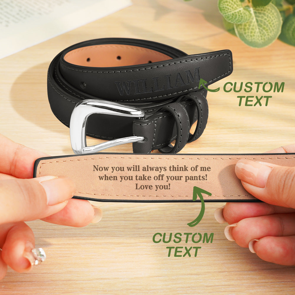 Personalized Men's PU Leather Belt with Engraved Text Birthday Anniversary Gift for Him