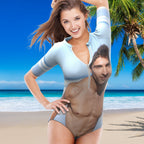 Custom Photo Half Sleeve Swimsuit One Piece Swimwear Personalized Women's Half Sleeve Swimsuit