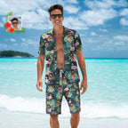 Custom Face Hawaiian Shirt And Beach Shorts Set Personalized Men's Photo Flamingo Flower Set Vacation Party Gift