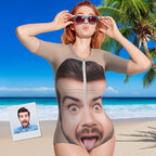 Custom Face Half Sleeve Swimsuit One Piece Swimwear Personalized Funny Women's Half Sleeve Swimsuit