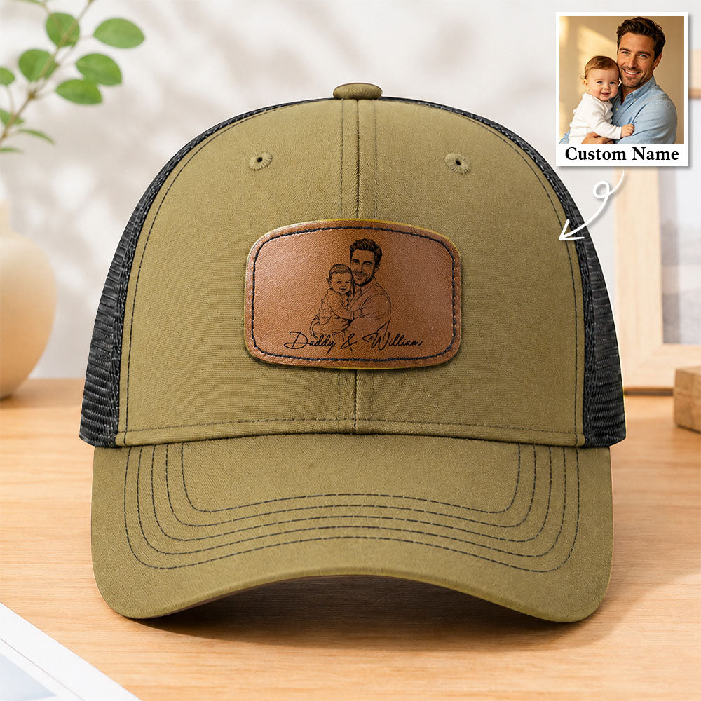Father's Day Gifts, Custom Photo Sketch Line Art Father's Day Gift For Dad, Husband - Personalized Cap