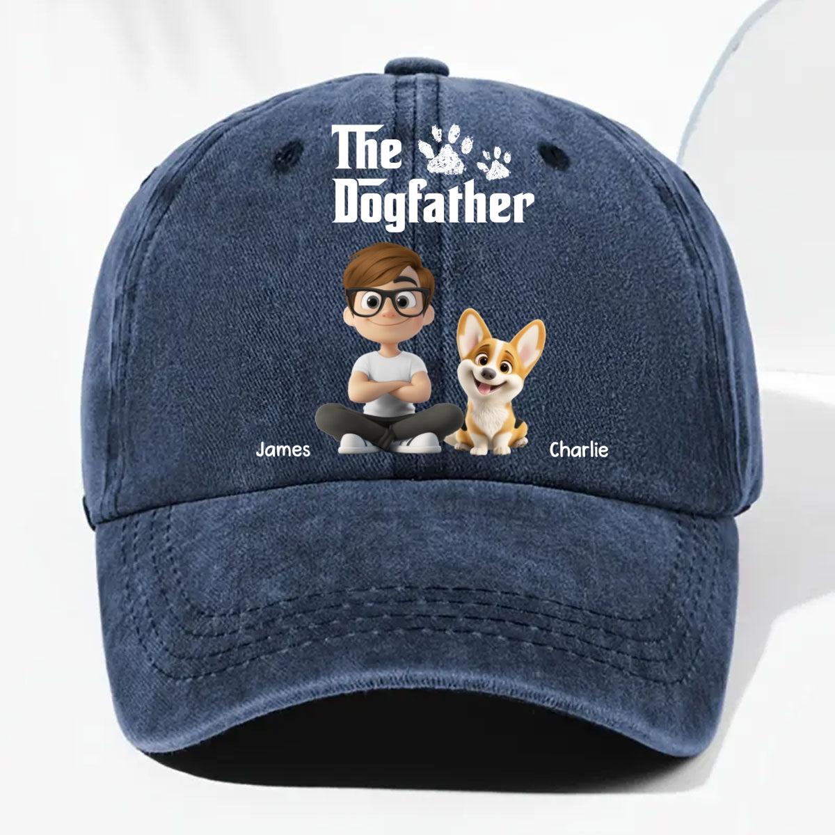 Cool Dog Father - Personalized Custom Vintage Washed Denim Cap