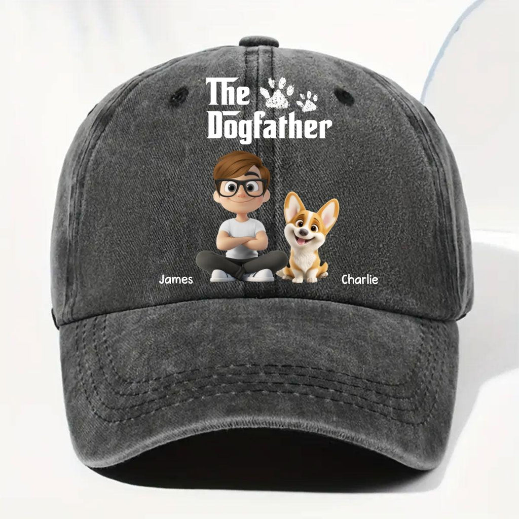 Cool Dog Father - Personalized Custom Vintage Washed Denim Cap