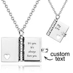 Personalized Text Book Necklace – Adjustable Pendant with Message Inside Meaningful Jewelry