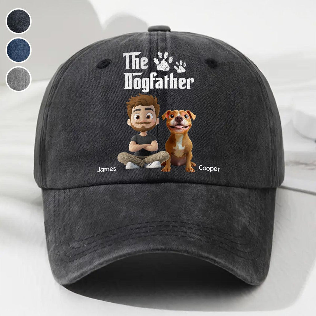 Cool Dog Father - Personalized Custom Vintage Washed Denim Cap