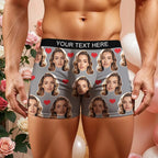 Personalized Face Boxer Custom Text Men Underwear with Heart Pattern Christmas Gift Personalized Photo Funny Valentines Gift